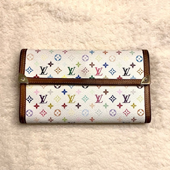 Louis Vuitton White Multicolor Porté Tresor Wallet With Chain - Picture 3 of 17